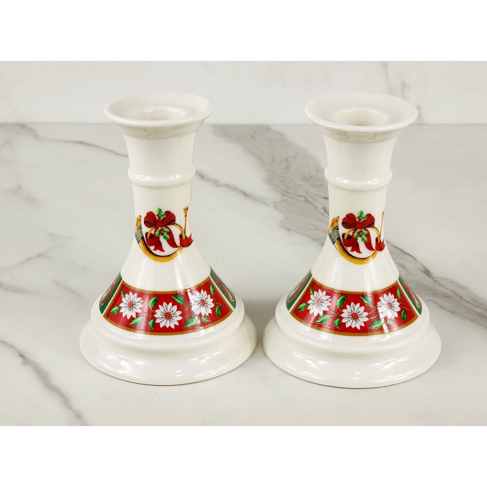 Charlton Hall Christmas Candle Holder Candlestick 4 3/4" Porcelain by Kobe Japan